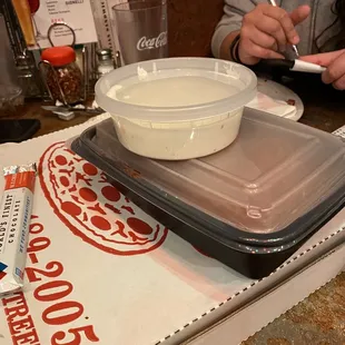 Pizza, pasta, ranch and candy bar!