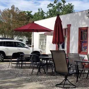 tables and chairs outside a restaurant