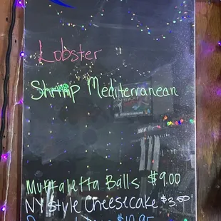 a chalkboard with a menu on it
