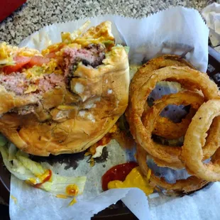 AMAZING cheeseburger and onion rings! Perfectly cooked to order!