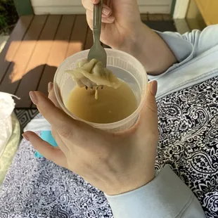 Dumpling and rice cake soup