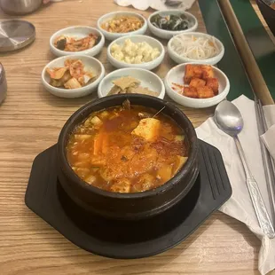Sundubu and banchan