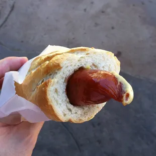 Portuguese Sausage in crusty bread with dijon mustard