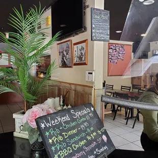 a menu on the counter