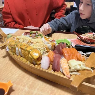 Mama's sushi boat.