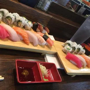 Sushi regular with California rolls and extra nigiri of unagi and ikura.