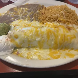 Shredded beef and bean burrito. Cold in the middle.