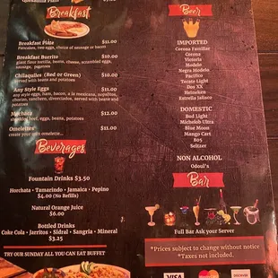 the menu of the restaurant
