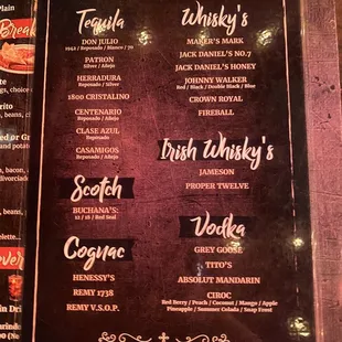 the menu of the restaurant