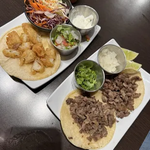 Baja Style Fish Tacos (1) Angus Carne Asada Tacos (2)