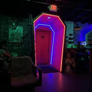 the entrance to a bar