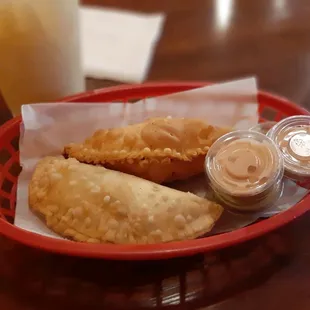 Empanadas: (1 beef (savory), 1 guava and cheese (kind of like a dessert))