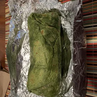 Burrito with spinach tortilla