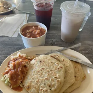 Pupusas, curtido (I wanted extra curtido), and our drinks. Ate the tacos before we could get pictures!