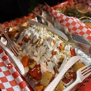a plate of food with a fork and knife