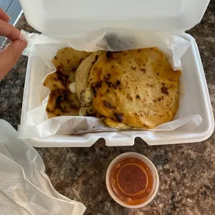 Pupusas to-go! Super tasty and massive!