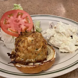 Crab Cake Sandwich, with potato salad