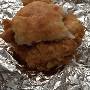 Fried chicken biscuit is downright delightful. It&apos;s better than any biscuit I&apos;ve eaten at BoJangles and chick fil a.