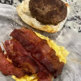 Sausage bacon egg and cheese biscuit