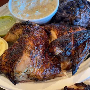 Rice and Beans, coleslaw, Peruvian style chicken