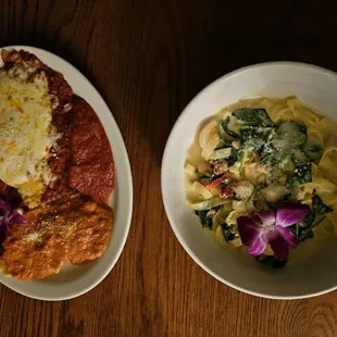 Chicken Parm special with Lobster Ravioli &amp; Fettuccine Alfredo with Seafood combo