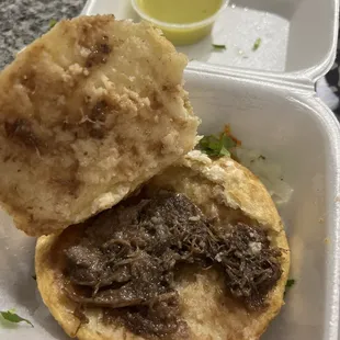Barbacoa gordita. I did not remove any of the filling, this is how it came...