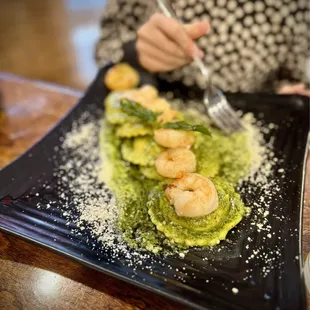 Pesto Ravioli with shrimp (specials menu)
