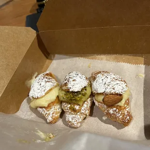 Mini croissants: (from left) cream, pistachio, and almond