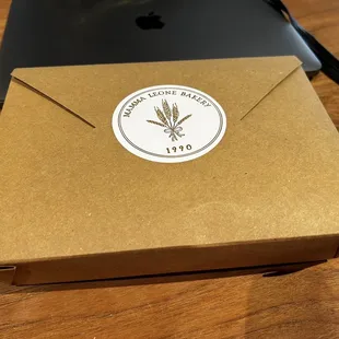 a box with a sticker on it