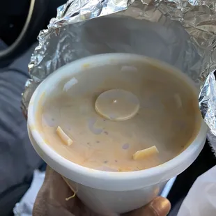 Sides are packaged with foil to ensure that it doesn't spill