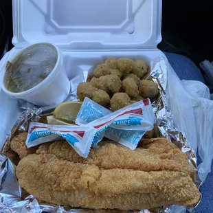 Fish plate with an extra piece of fish. Green beans, and Fried Okra