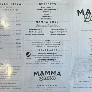 the menu of the restaurant