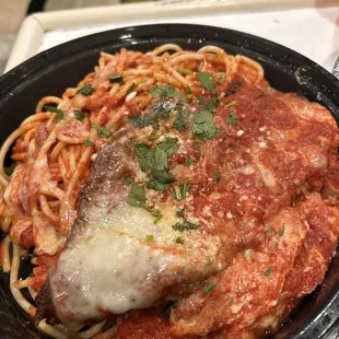 Chicken Parmigiana with pasta