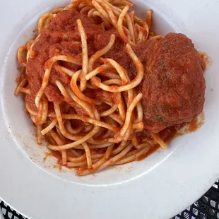 a plate of spaghetti and meatballs
