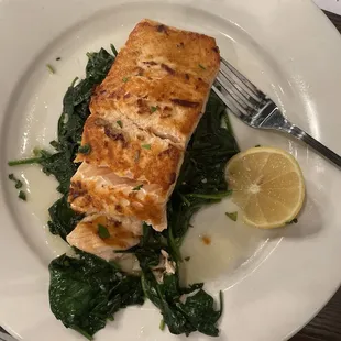 Fabulous grilled salmon and sautéed spinach. Simple.  Delicious.  Allergy friendly with only oil, salt, and garlic.  10 out of 10 recommend