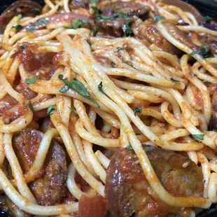 Spaghetti con Salsicce/Sausage (add onions!!!)