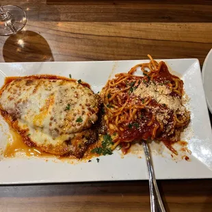 Eggplant Parmigiana (with Spaghetti)  so good!!