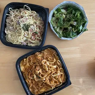 Fettuccine alla Bolognese D; Spaghetti Carbonara D; Garden Salad
