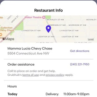 This is the page in the Grubhub app that provided the phone number.