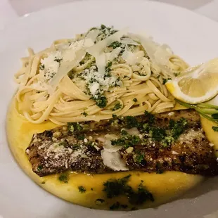 Mahi mahi and fettuccine with butter garlic sauce