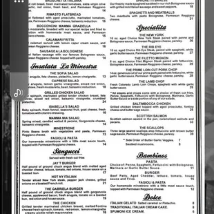 the menu of the restaurant