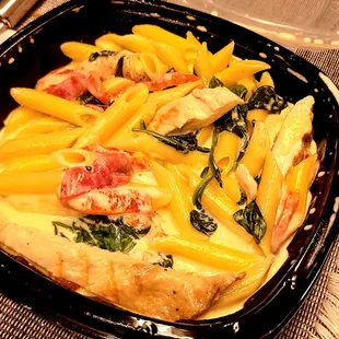 a close up of a pasta dish