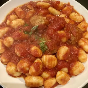 Gnocchi lunch with meatball sauce