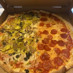 Half veggie and half pepperoni