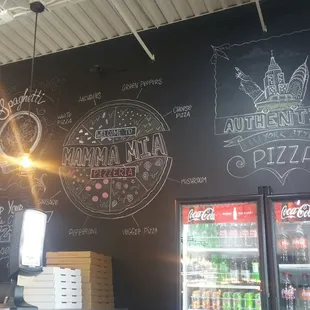 Mamma Mia Pizzeria's lobby - Hudson location. I love their creative chalkboard walls.