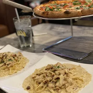 Fetuccini alfredo and Margherita Pizza