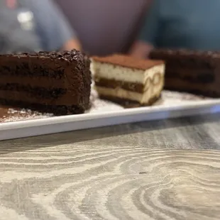 Chocolate cake and tiramisu