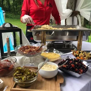a woman serving food