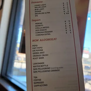 Beer and beverage list