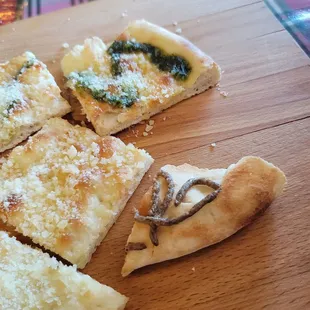 Flatbread Four Ways!  So good! The pesto and the mushroom truffle Pate are UNBELIEVABLE!